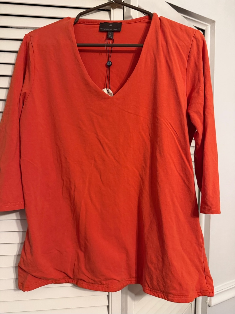 Fenn Wright Manson V-Neck Three-Quarter Sleeve Top in Bright Orange